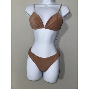 Jade Swim Beige Terry Triangle Bikini Top (Size M) & Bottom (Size S)‎ NWOT
